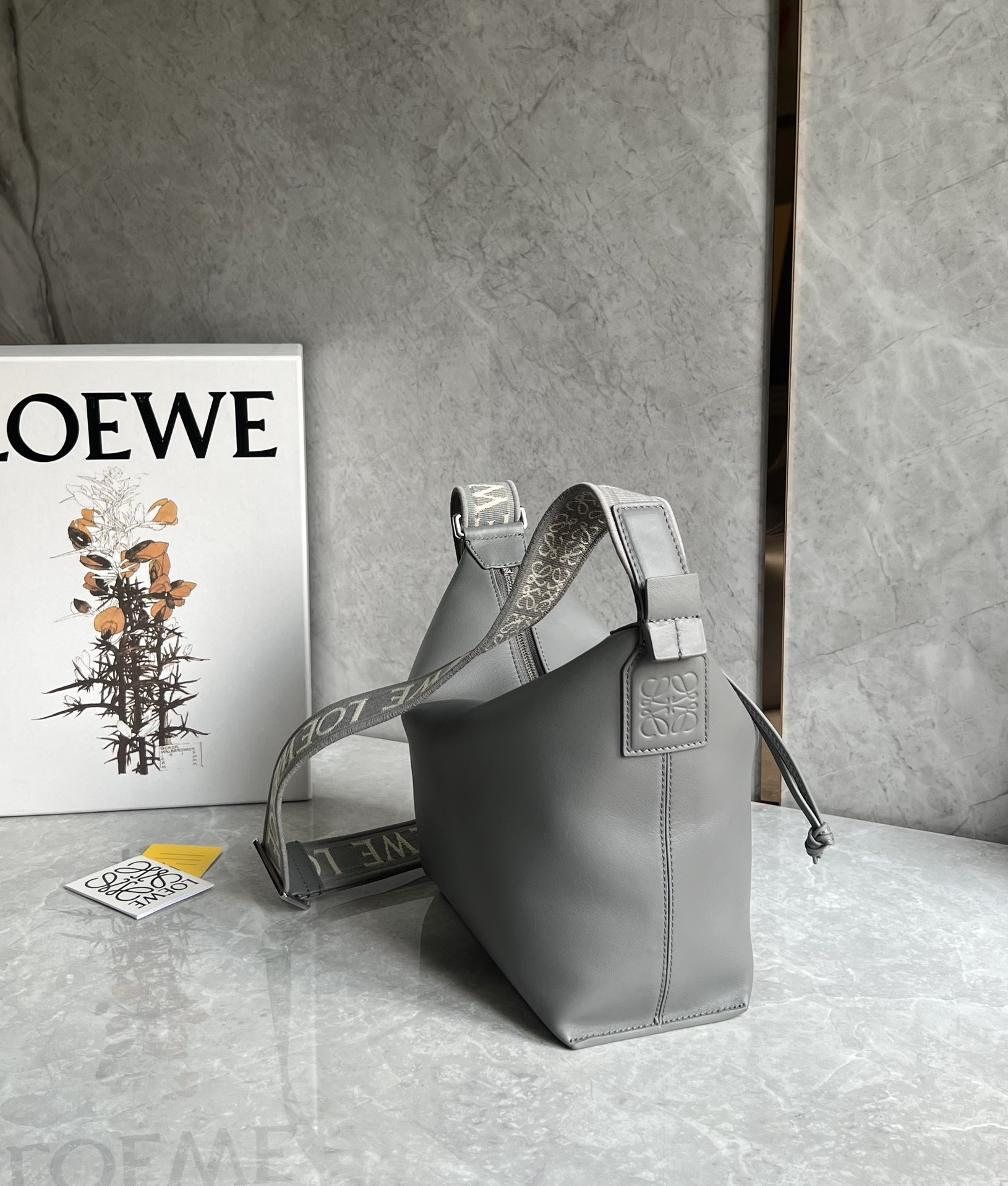 Loewe Small Cubi Crossbody Bag in Supple Smooth Calfskin and Jacquard Asphalt Grey